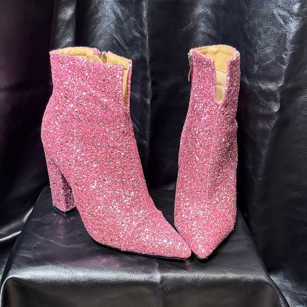 SHEIN Sparkling Pink Heeled Boots